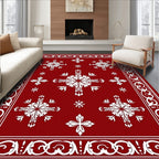 Crimson White Floral Scroll Overlay Rug