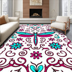 Hot Pink Turquoise Dragonfly Floral Scroll Rug