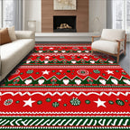 Red Green Festive Gnome Stars Ornaments Rug