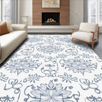 Elegant Blue Floral Scrollwork Rug