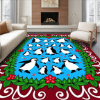 Cheery Black White Penguins Holly Border Rug