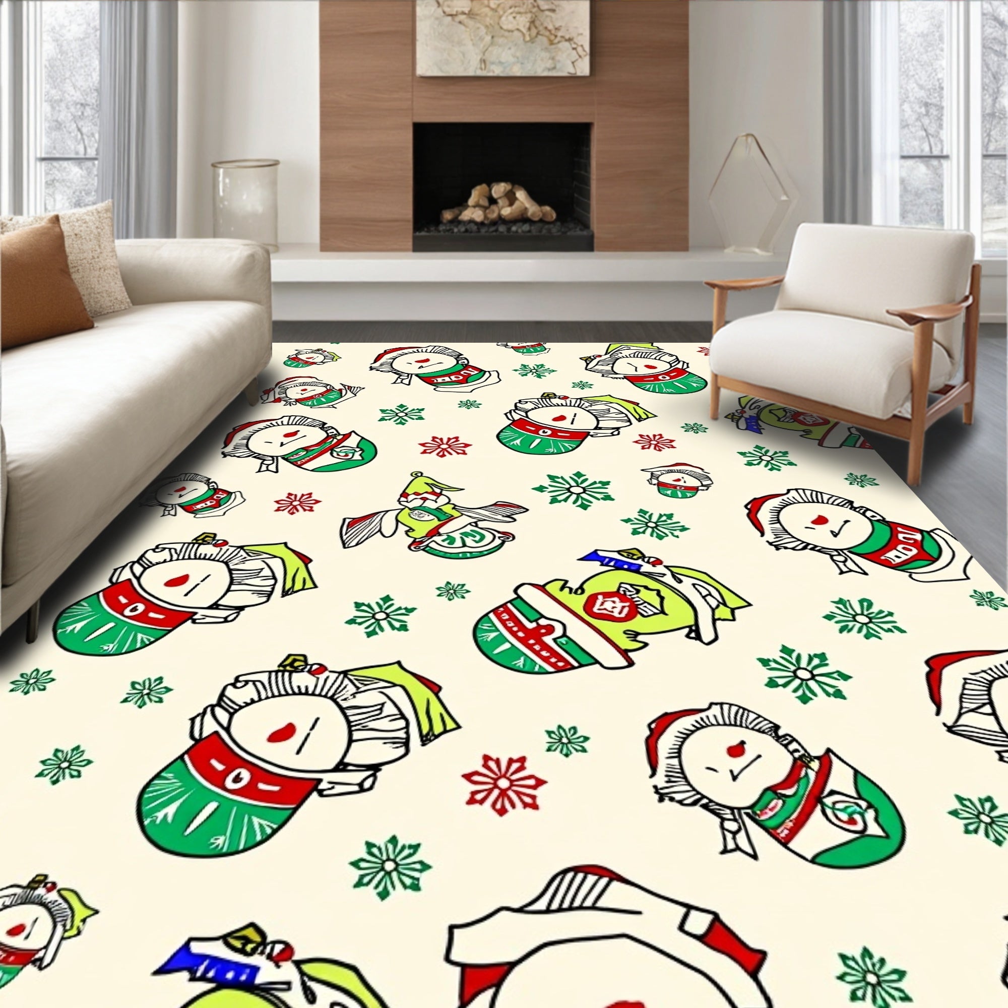 Whimsical Christmas Character Snowflakes Rug
