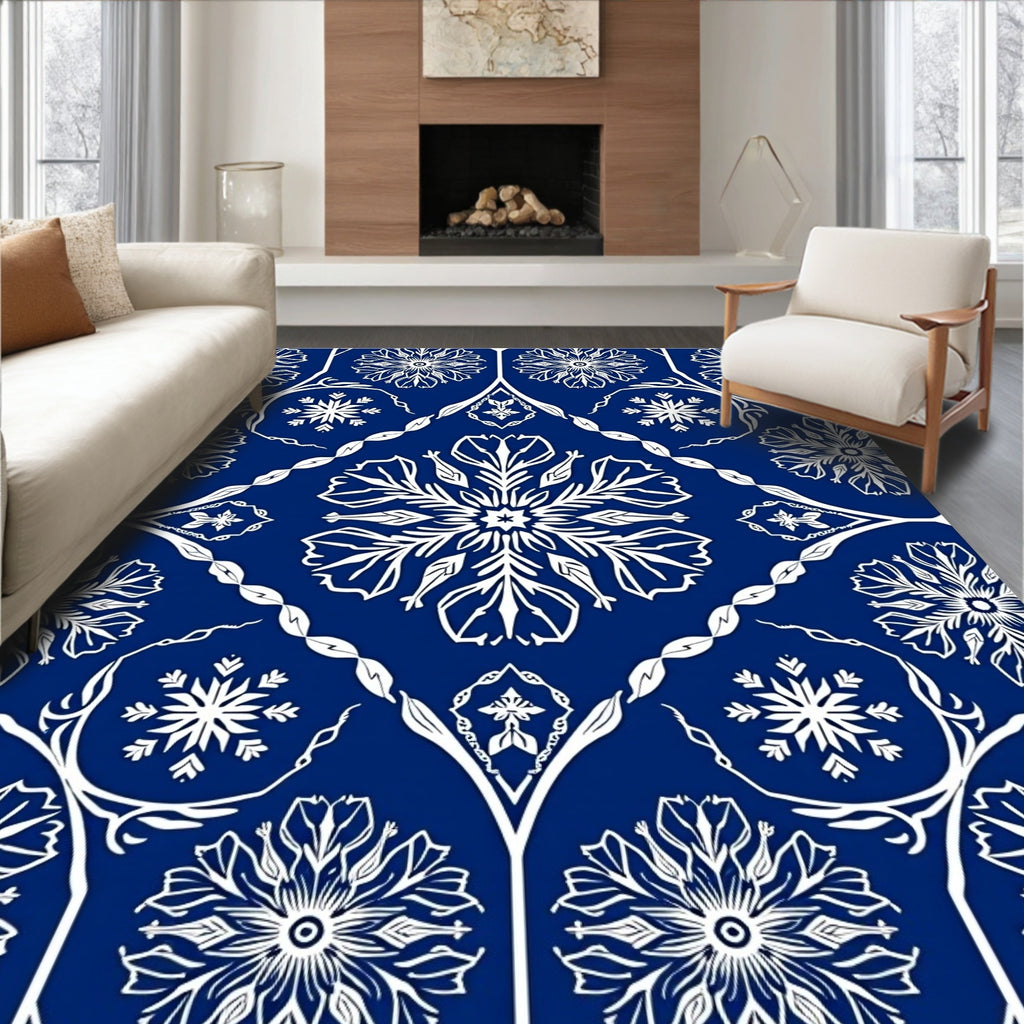Classic Deep Blue Floral Medallion Rug