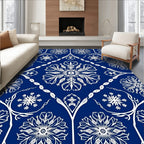 Classic Deep Blue Floral Medallion Rug