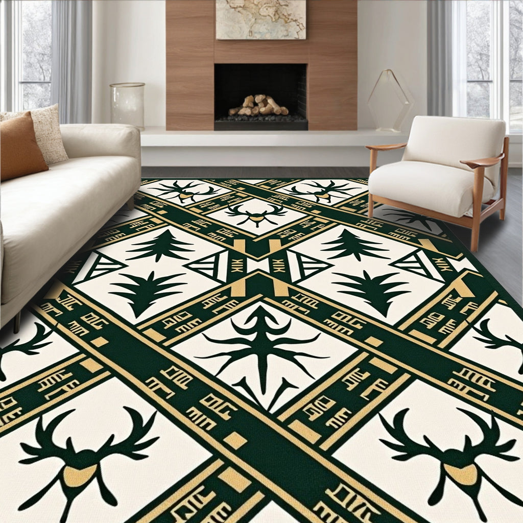 Forest Deer And Trees Geometric Rug