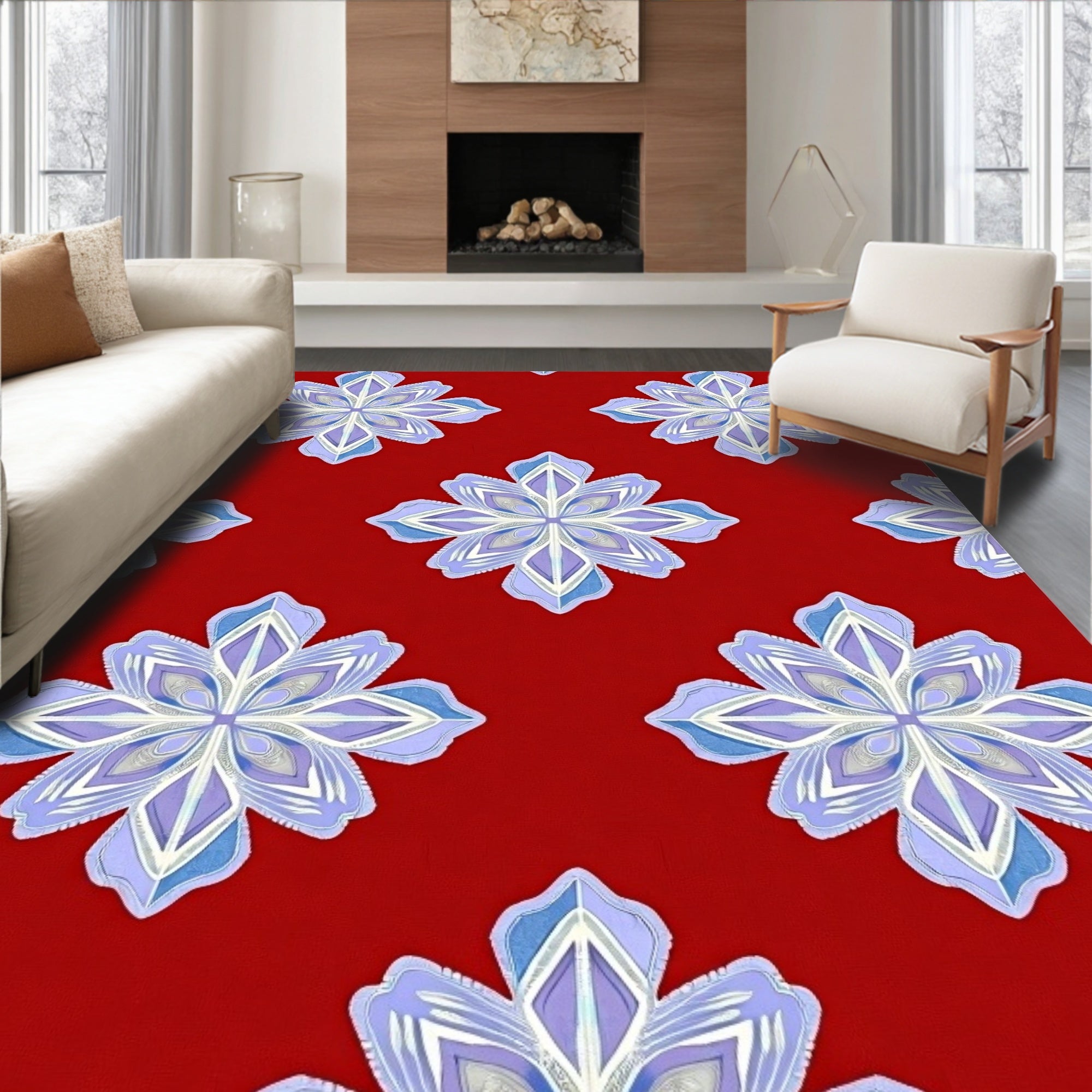 Crimson Starburst Floral Medallion Rug