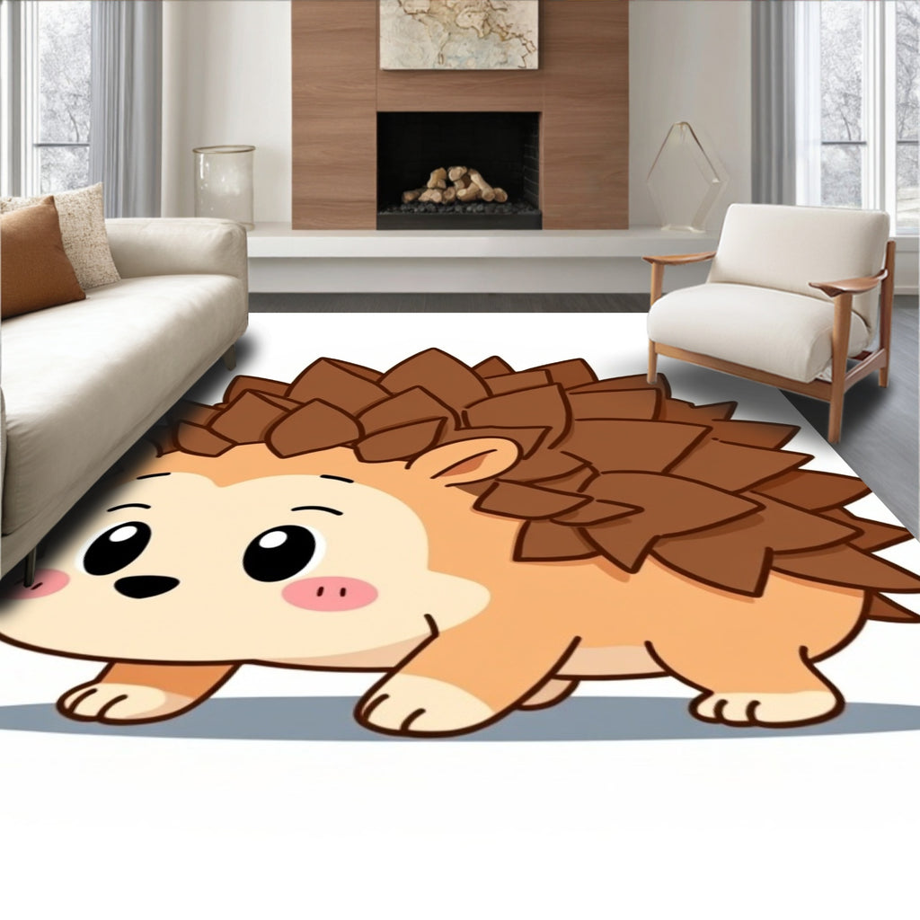 Cute Brown Hedgehog Animal Character Rug