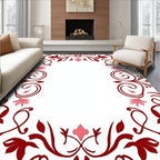 Crimson Swirl Floral Frame Rug