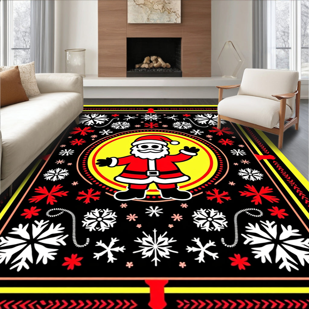 Festive Santa Red Yellow Snowflake Frame Rug