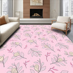Soft Pink Floral Branches Whimsical Rug