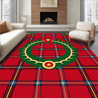 Festive Red Plaid Christmas Wreath Rug
