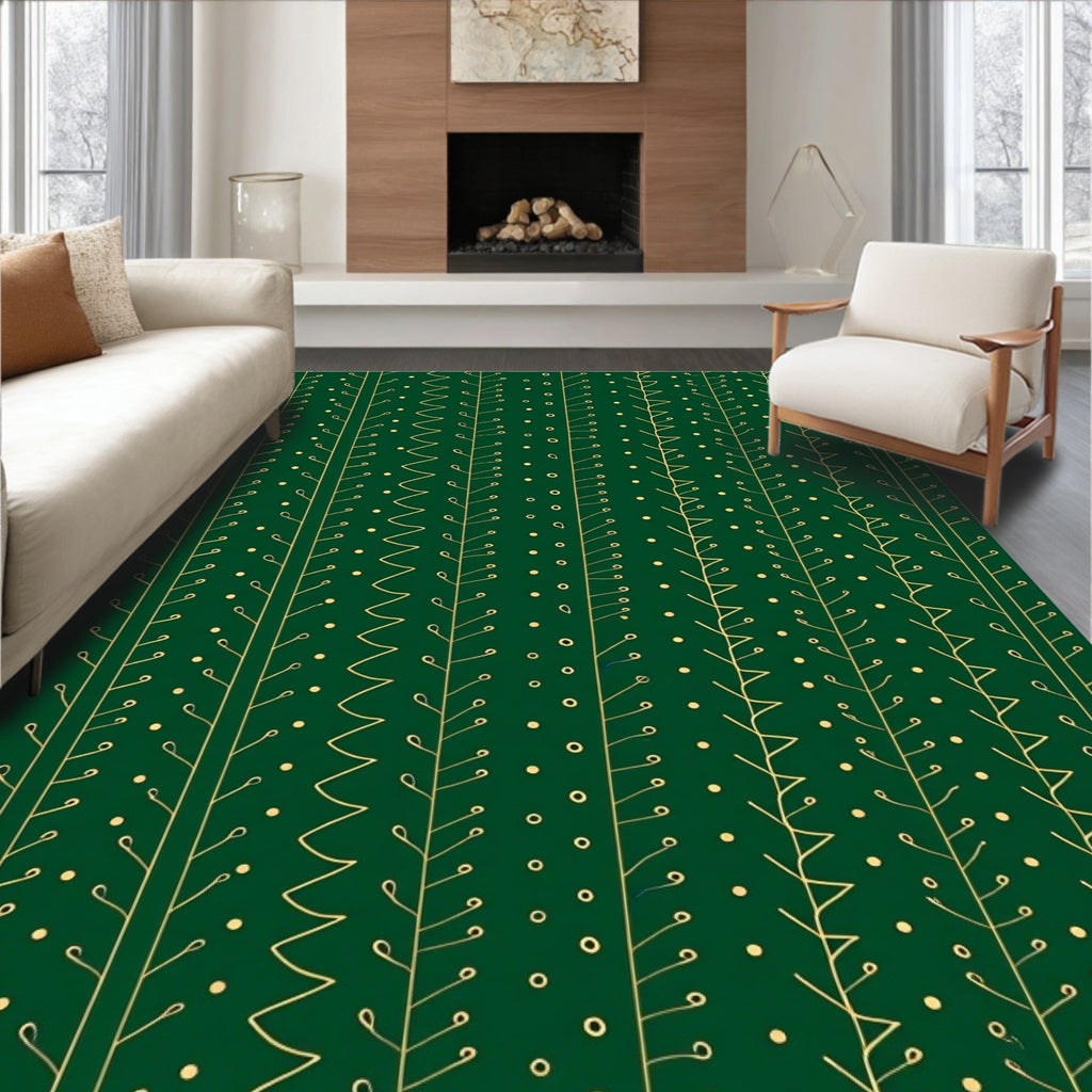 Emerald Green Botanical Vine Arrangement Rug