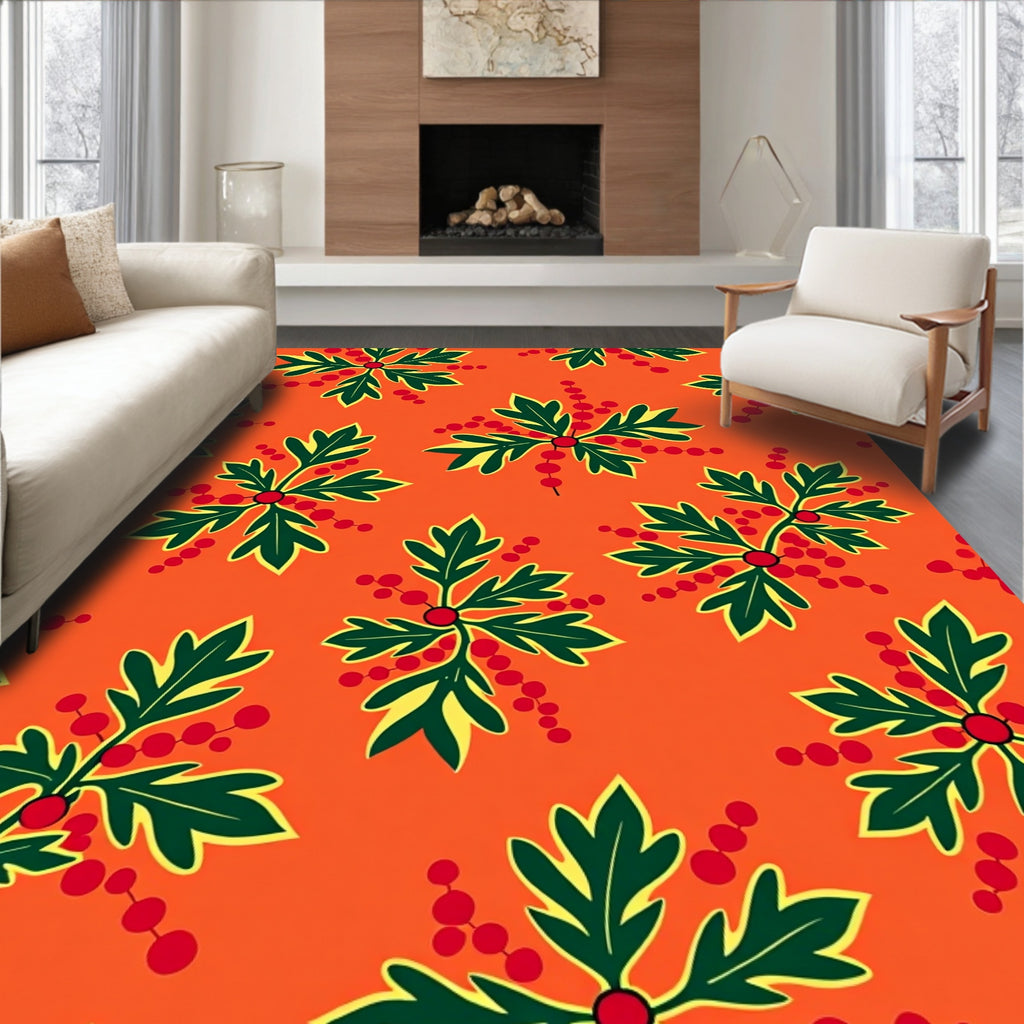 Vibrant Red Berry Leaf Arrangement Rug