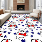 Festive Red Bow Penguin Snowflakes Rug