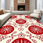 Crimson Snowflake Medallion Folk Art Rug