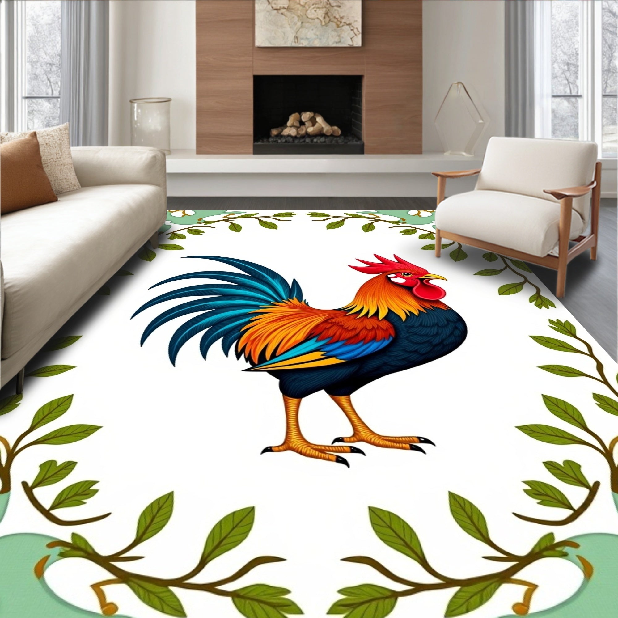 Vibrant Rooster Nature Frame Rug