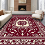 Crimson and Cream Medallion Border Rug