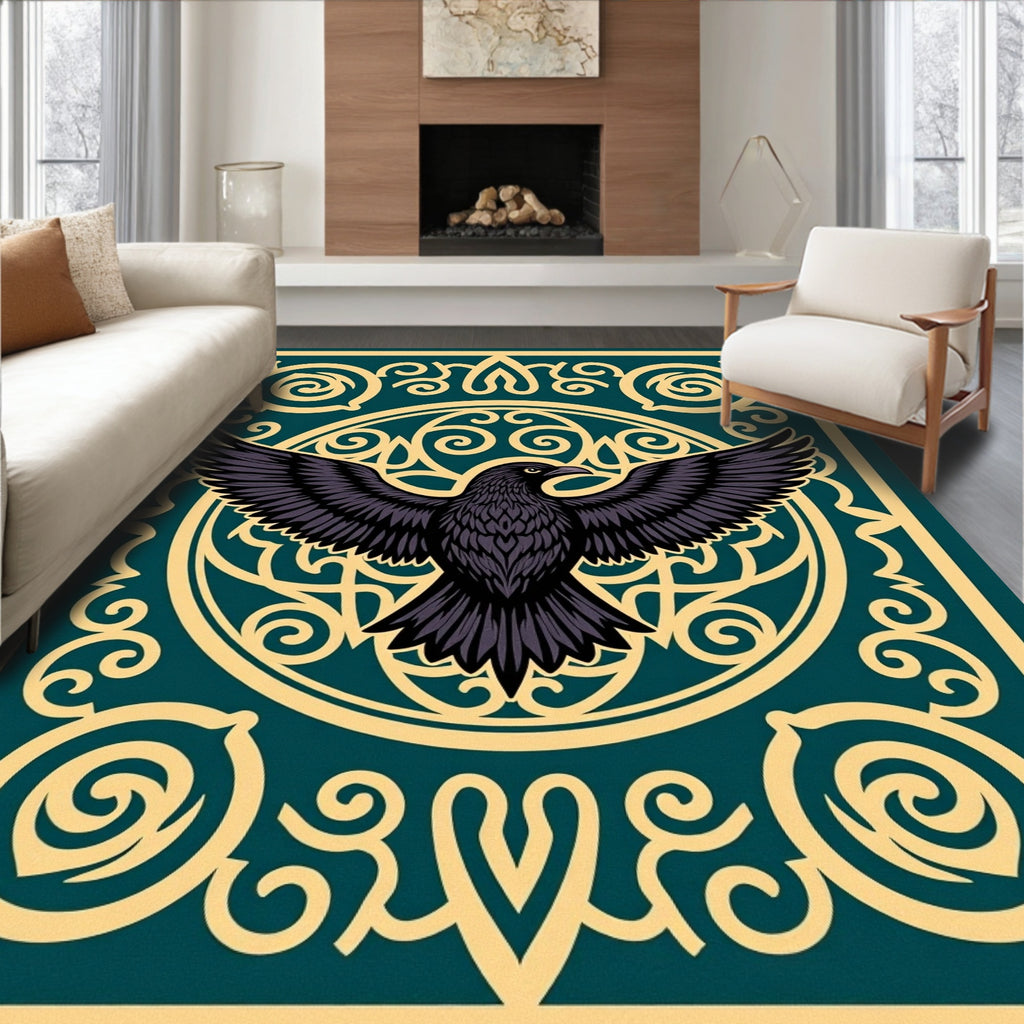 Dark Raven Golden Swirl Teal Rug
