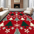 Festive Red Pine and Snowflake Repeat Rug