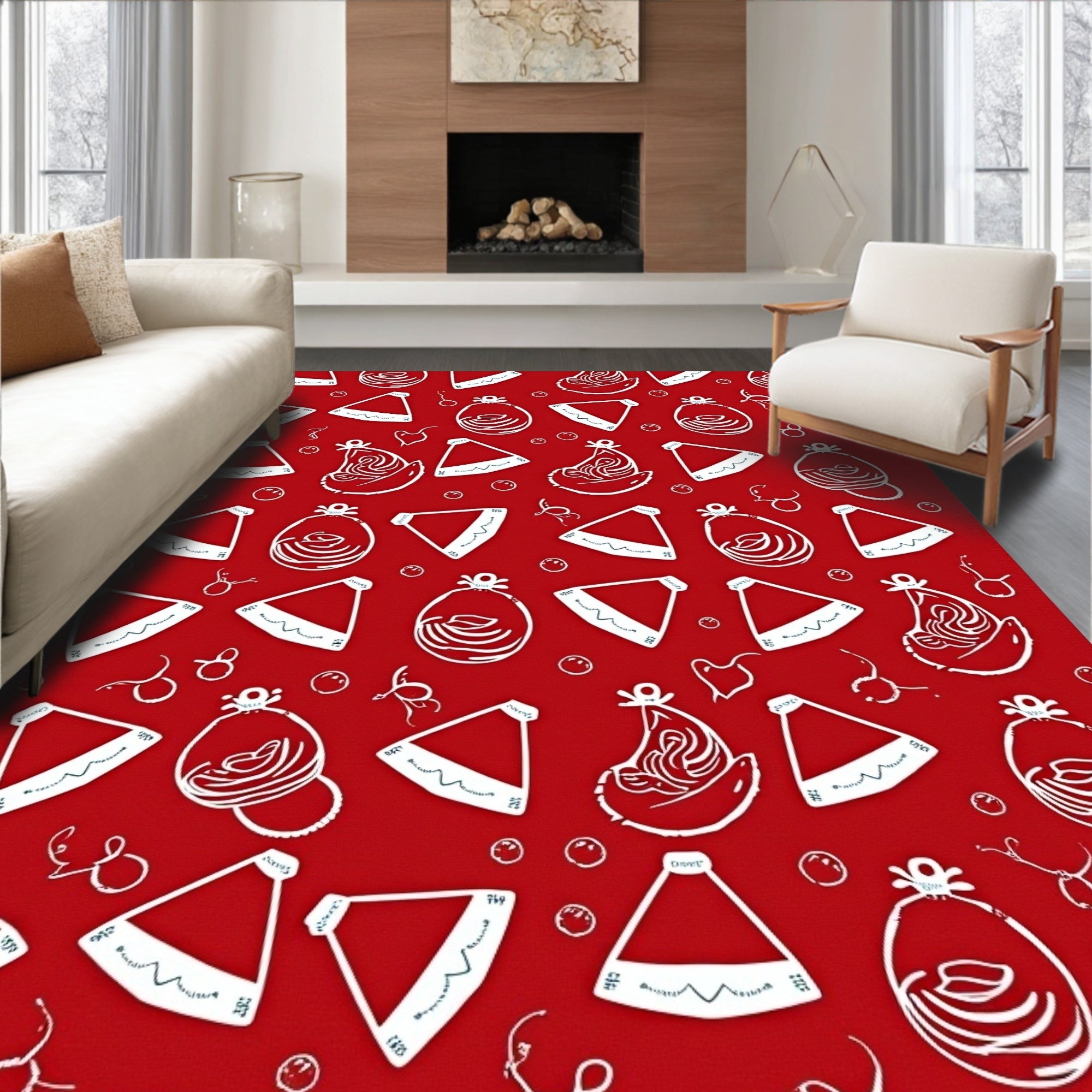 Red White Festive Holiday Ornaments Rug