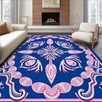 Electric Blue Pink Floral Medallion Rug