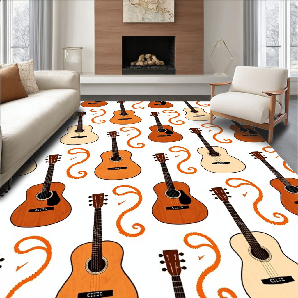 Warm Wood Acoustic Guitars Swirls Rug