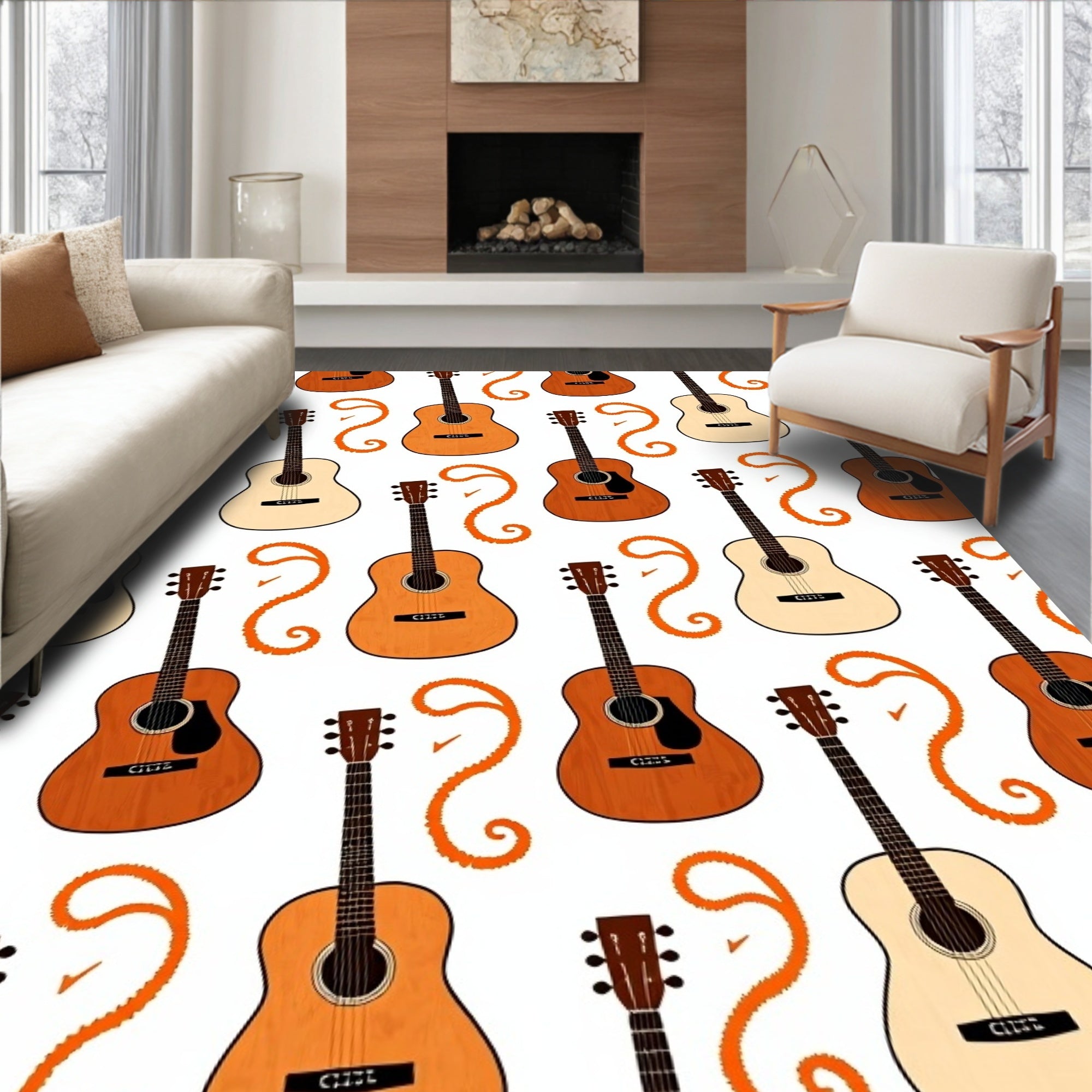 Warm Wood Acoustic Guitars Swirls Rug