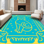 Whimsical Yellow Cat Blue Folk Art Rug