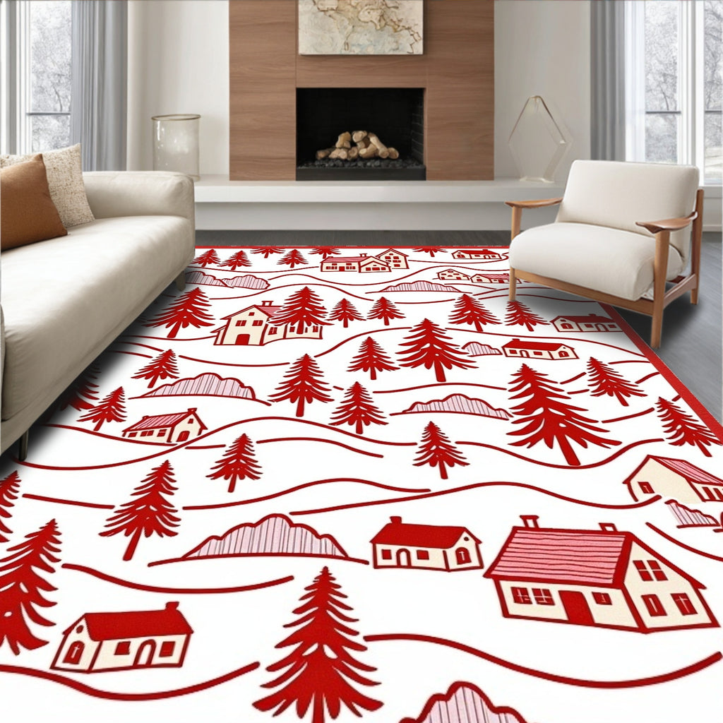 Scenic Red Village Evergreen Hills Rug