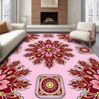 Red Floral Medallion Square Tile Rug