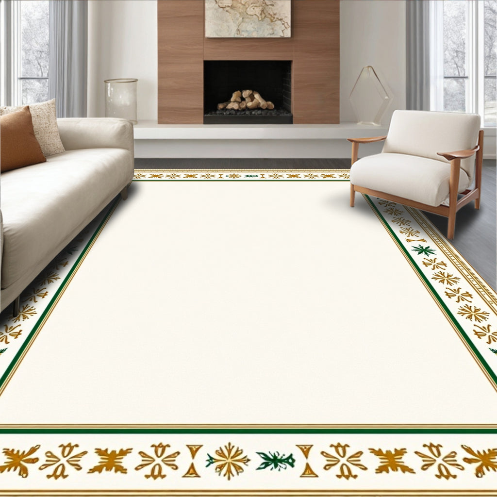 Gold Green Intricate Floral Border Rug