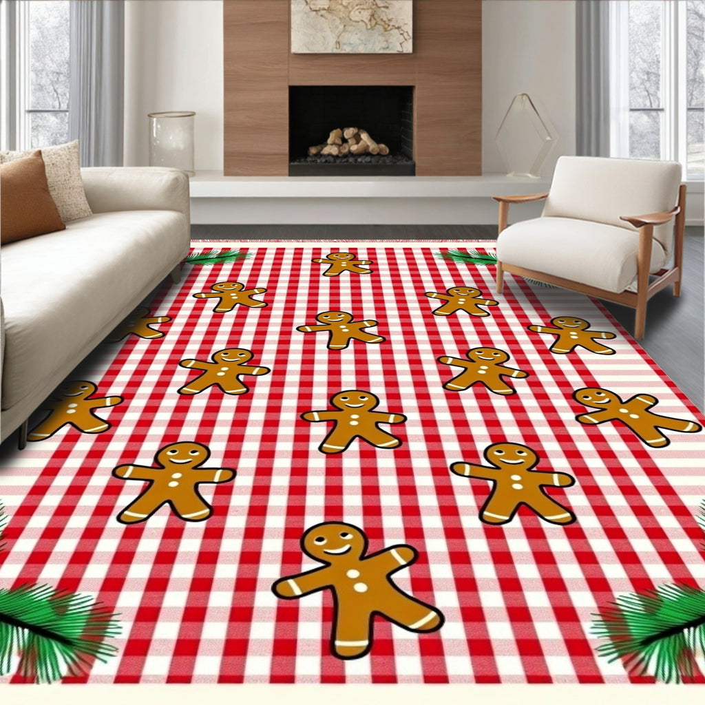 Christmas Gingham Gingerbread Man Scatter Rug