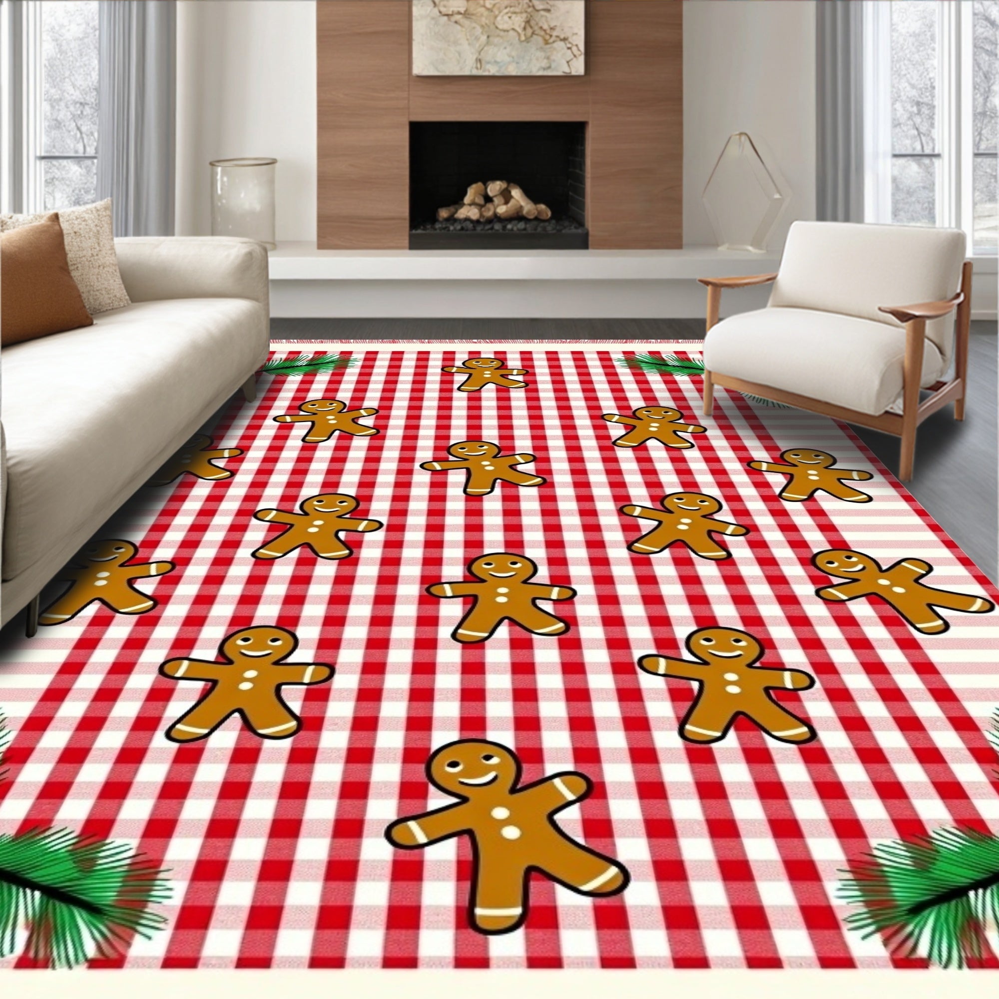 Christmas Gingham Gingerbread Man Scatter Rug