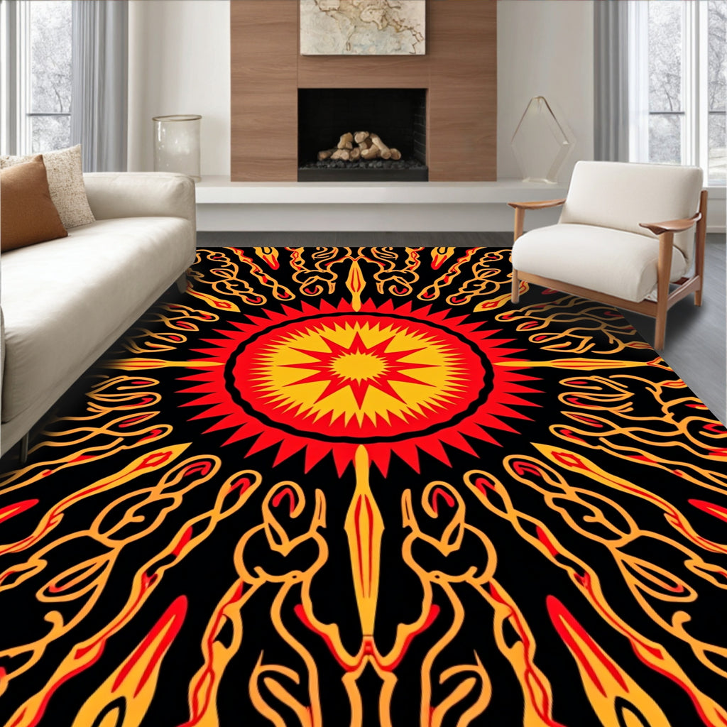 Radiant Sunburst Black Abstract Rug