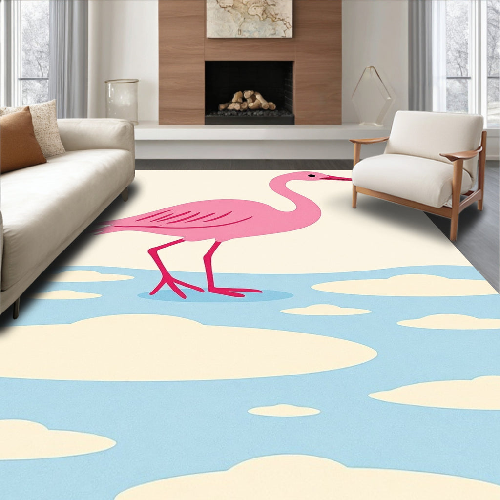 Pink Flamingo Abstract Water Clouds Rug