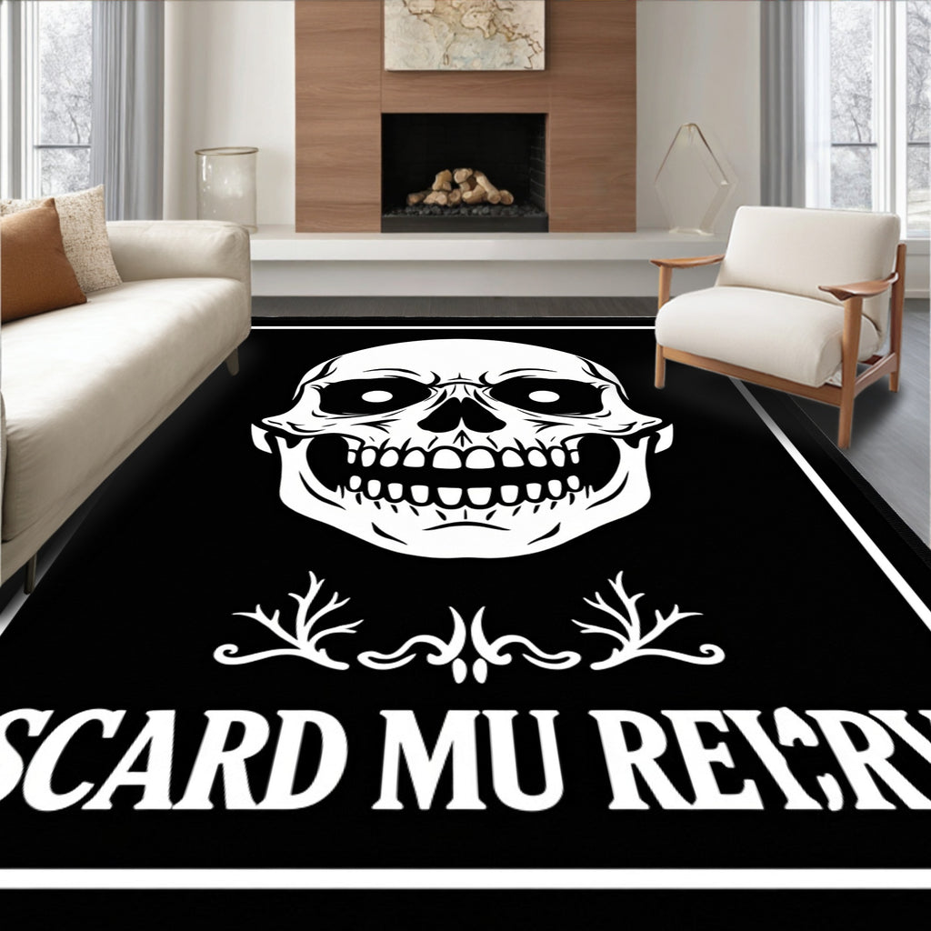 Menacing Black White Skull Portrait Rug