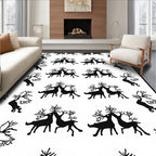Bold Black Reindeer Silhouette Whimsical Rug