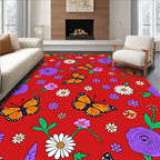 Vibrant Orange Butterfly Floral Bloom Rug