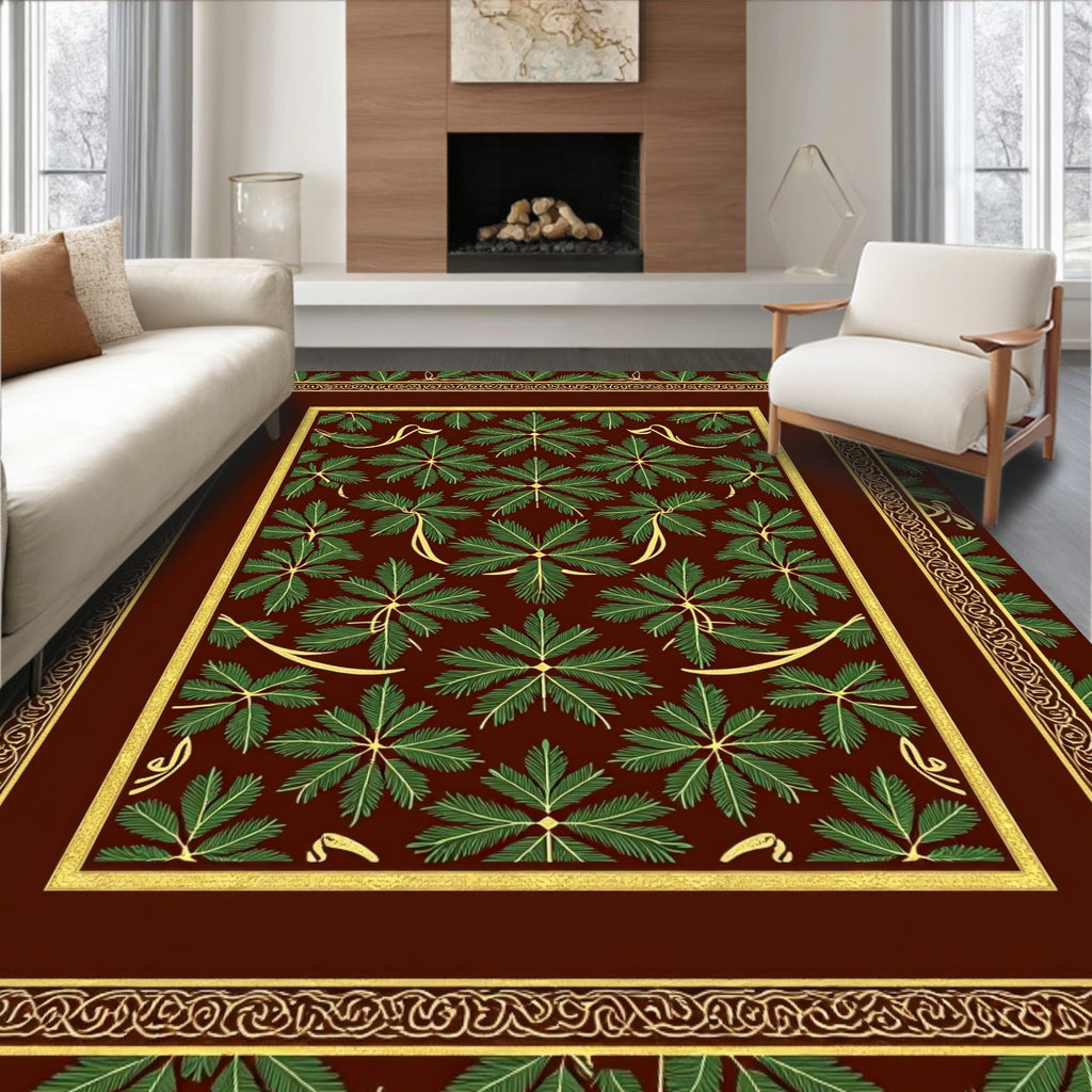 Deep Red Emerald Leaf Border Rug