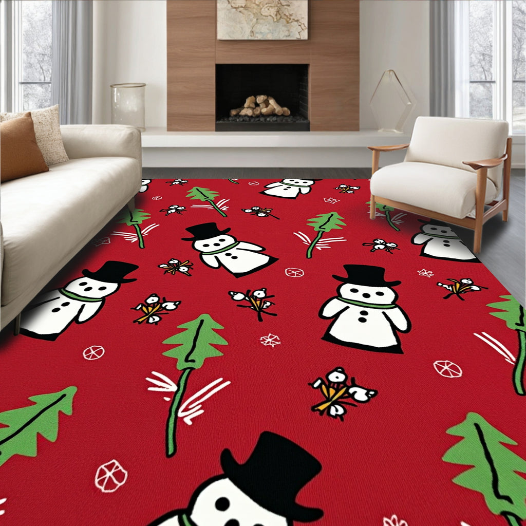 Festive Snowman Red Holiday Mittens Rug