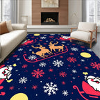 Whimsical Santa Reindeer Snowflake Night Rug