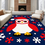 Whimsical Red Owl Snowflakes Navy Rug