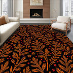 Orange Floral Vine Botanical Black Rug