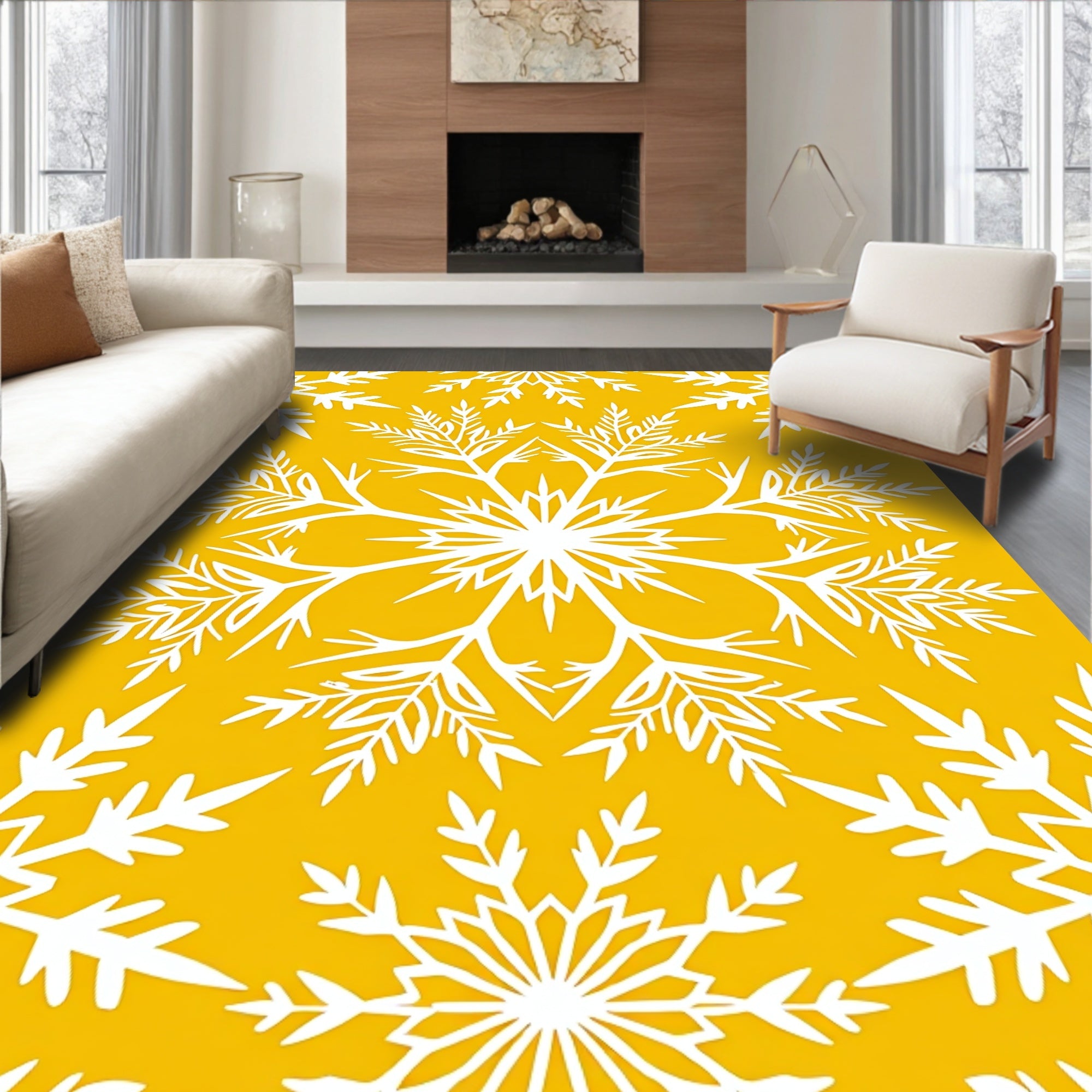 Golden Snowflake Radiance Rug