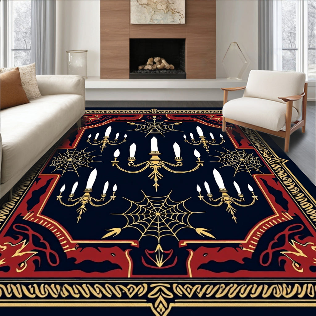 Gothic Dark Blue Candelabra Spiderweb Rug