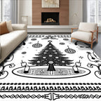 Festive Penguin Christmas Tree Ornaments Rug