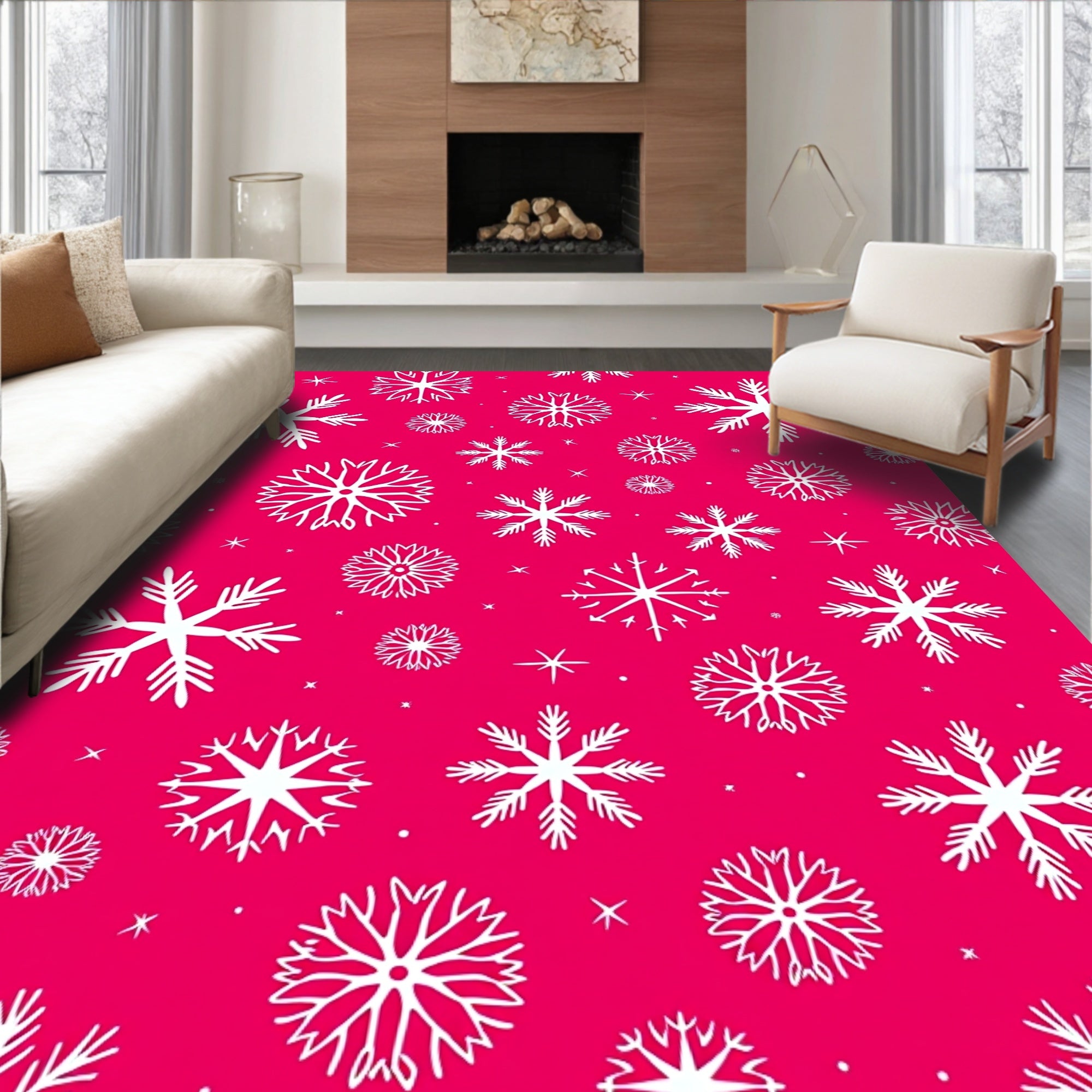 Fuchsia Snowflake Scatter Graphic Rug