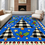 Blue Buffalo Check Christmas Trees Holly Stars Rug