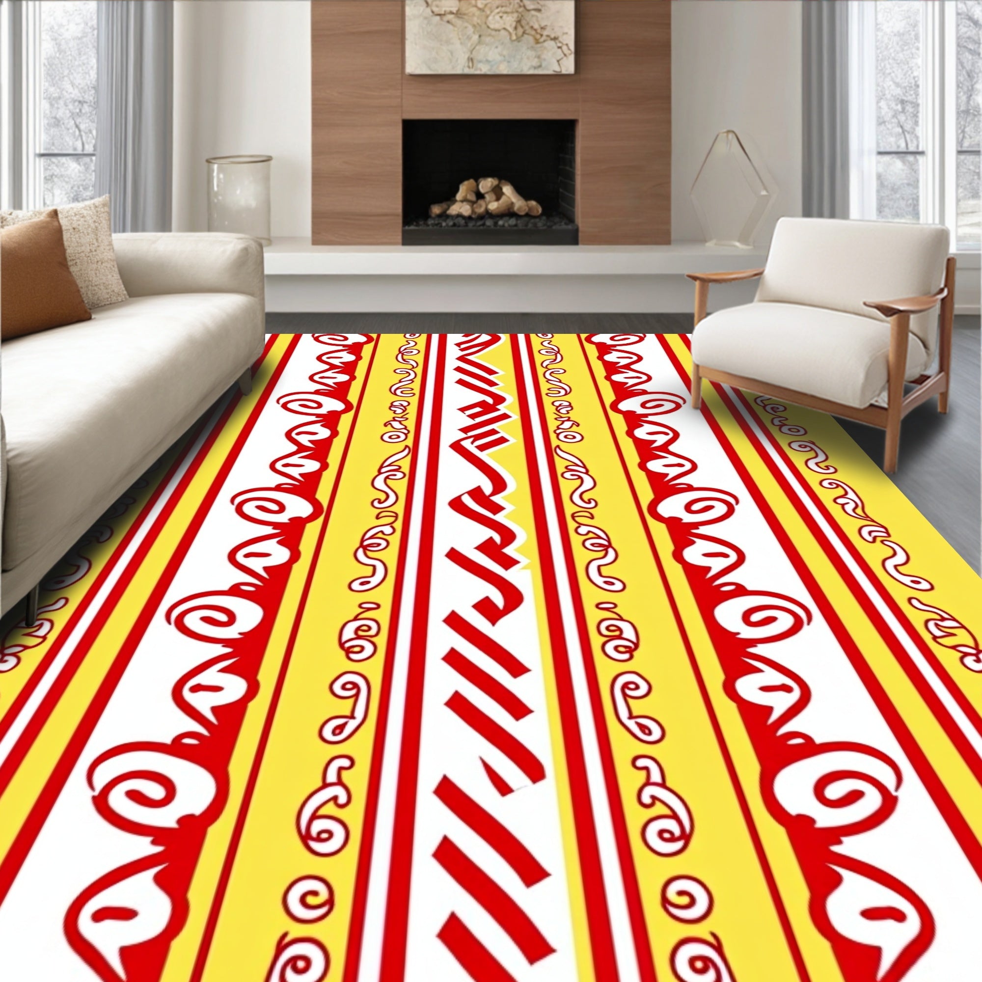 Red White Yellow Vertical Ribbons Rug