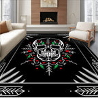 Floral Skull Red Green Botanical Frame Rug